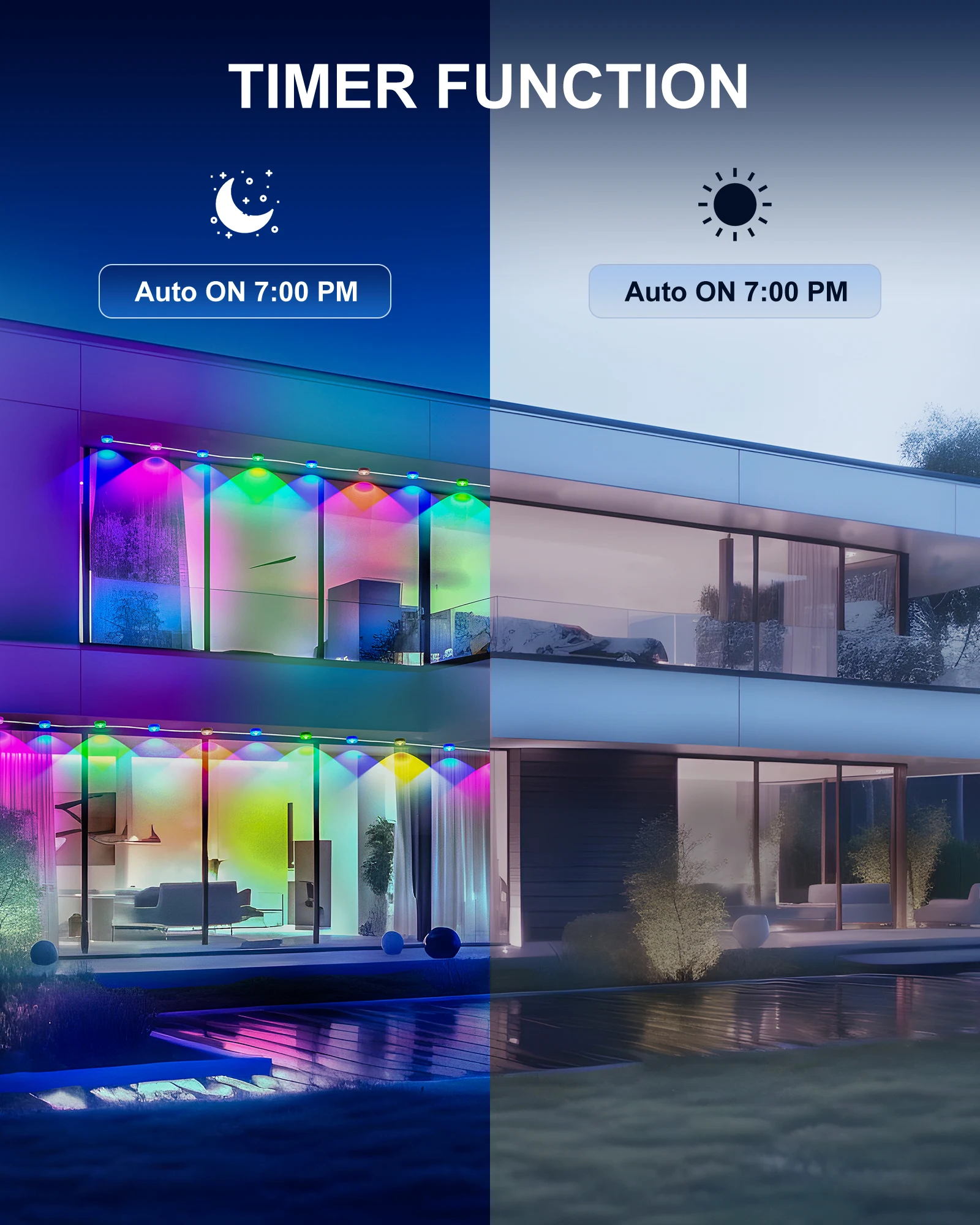 Luci esterne permanenti, luci esterne RGBIC da 100 piedi/150 piedi con luci LED 60/90, impermeabile IP67, 100 modalità scena