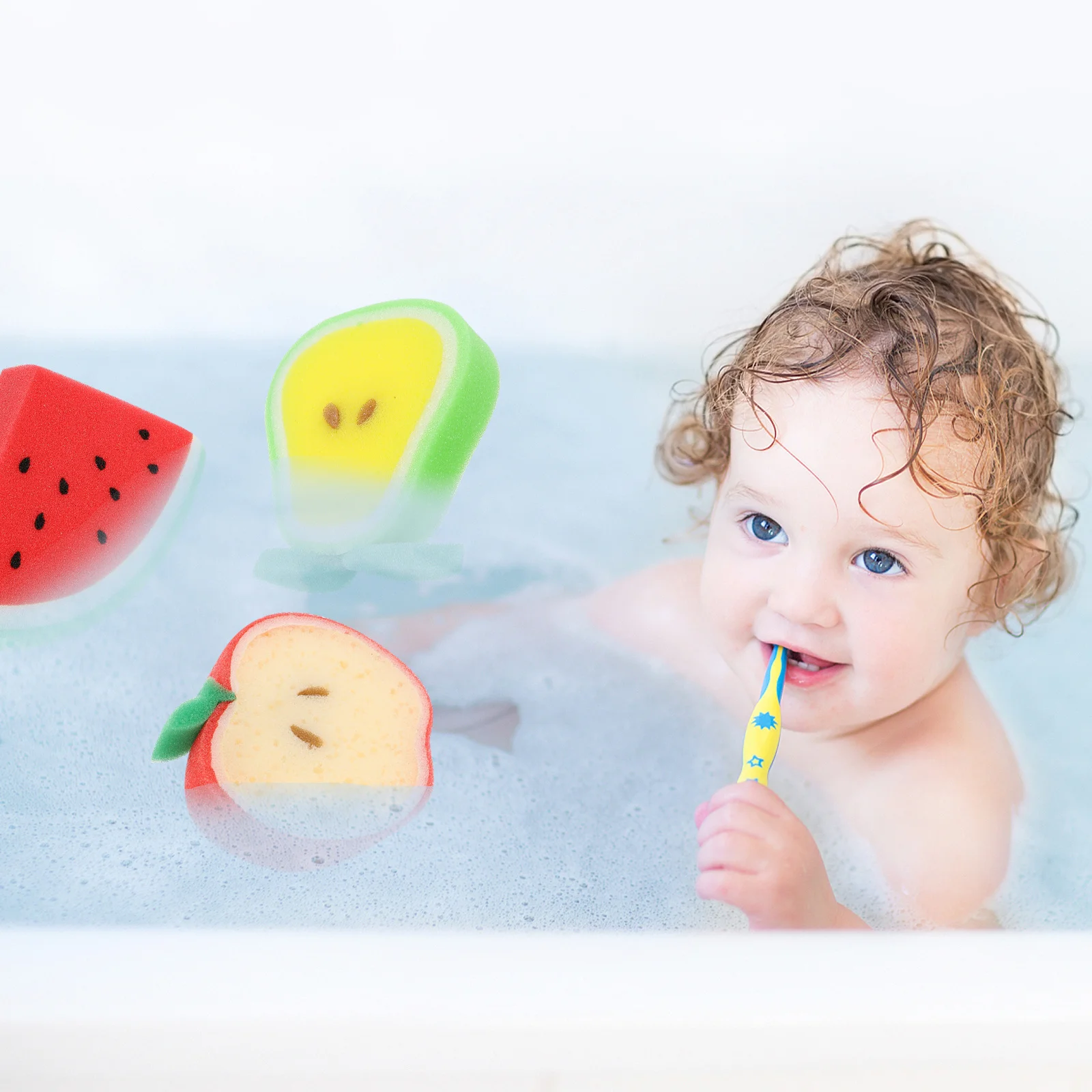 

4pcs Soft Fruit Shaped Back Scrubber Shower Sponge Bath Cleaning Ball for Kids Children Random Cartoon Patterns Fun Bath Time