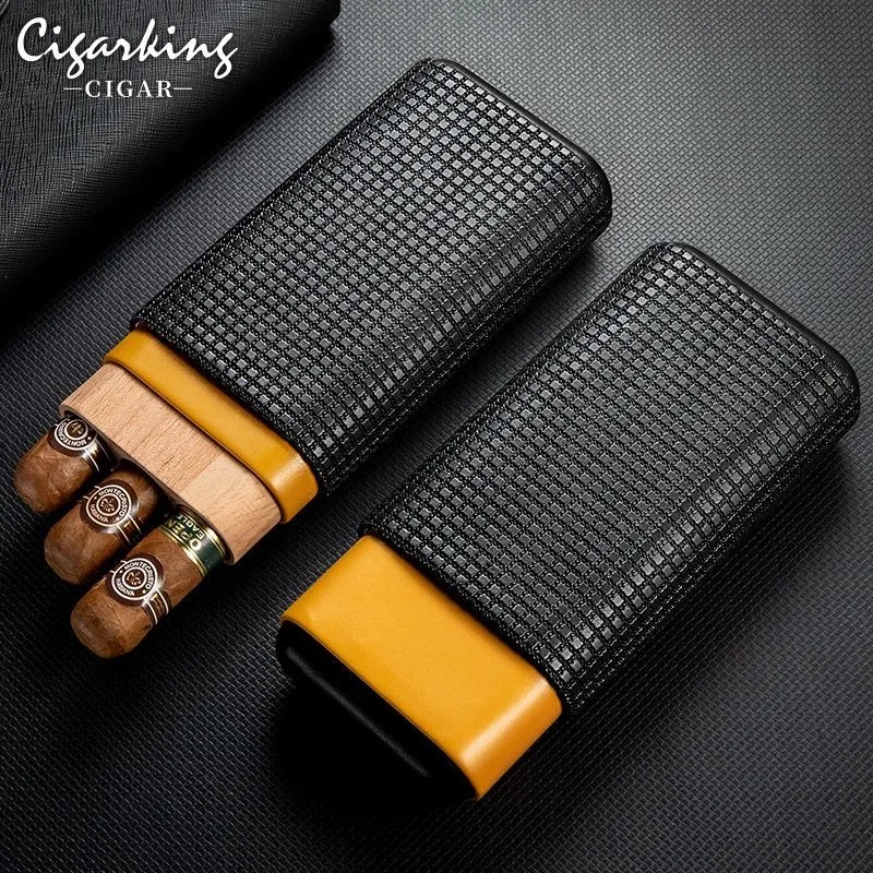 

Cigar Case 3-cigars tubes Leather Travel Portable Humidor with Cedar Wood Lined High-end cigarette case for Men 91