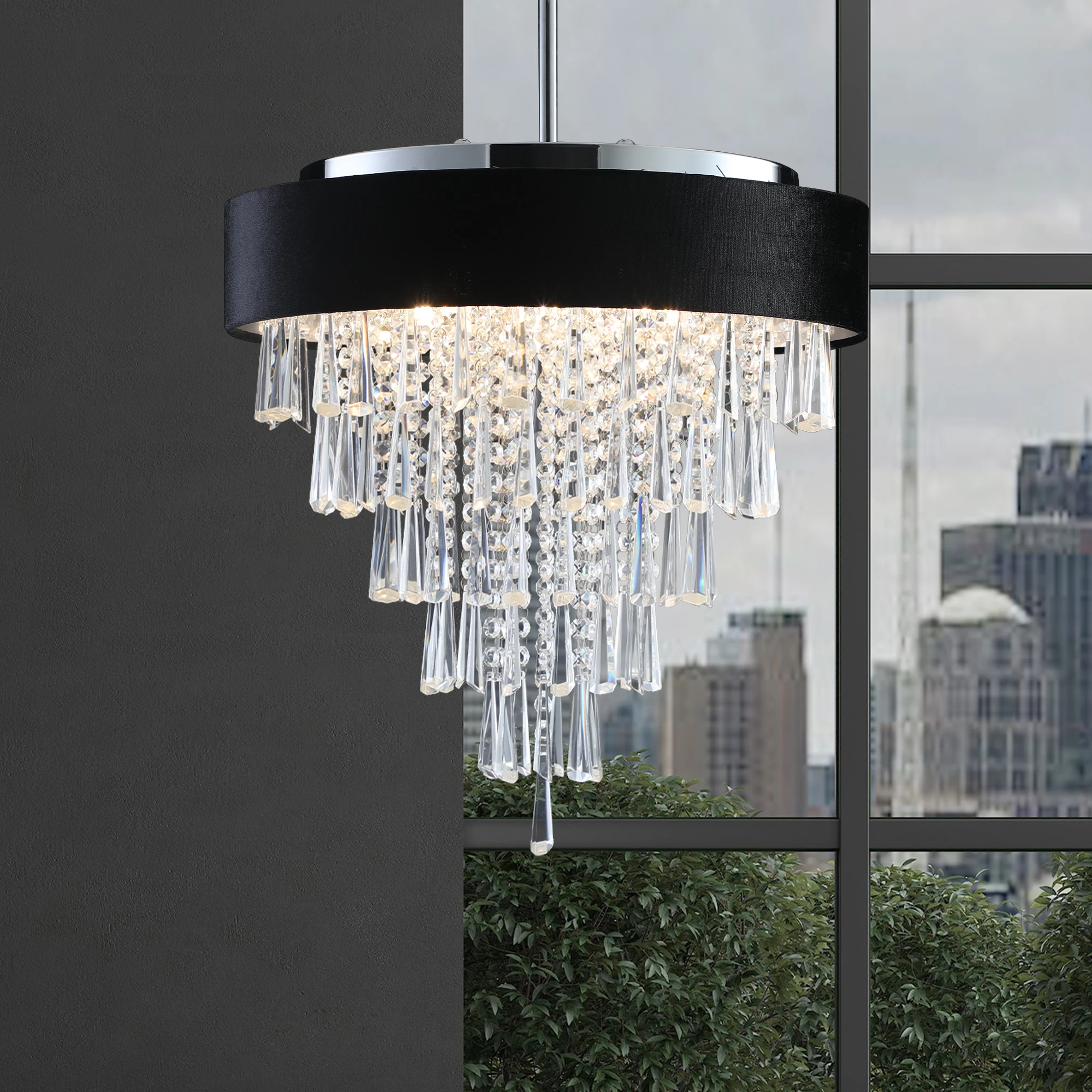 

Elegant Modern Chandelier with K9 Crystals and Metal FrameCeiling Adjustable, Luxurious Interior Lighting (Transparent)