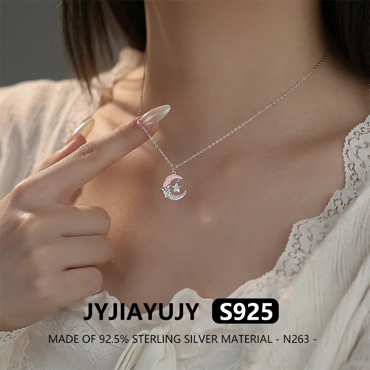 

JYJIAYUJY 100% Whole Original Sterling Silver S925 Pendant Necklace Moon And Star Fashion Woman Jewelry Gift Daily Use N263