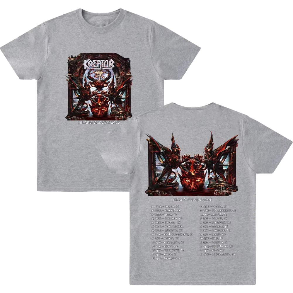 Krushers of The World 2026 Tour T Shirts Kreator Thrash Metal Band T-shirt Men Women Music Tee pure Cotton Gothic  Streetwear