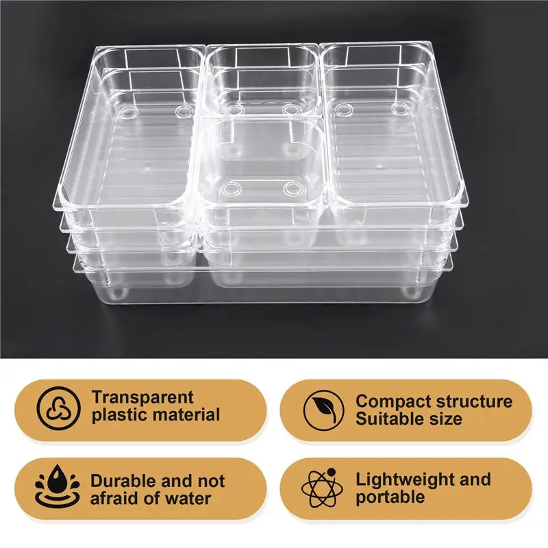 AC88-9 Pcs Clear Drawer Organizer Trays Assorted 4-Size Drawer Dividers, Versatile Storage Boxes Makeup Organiser Set