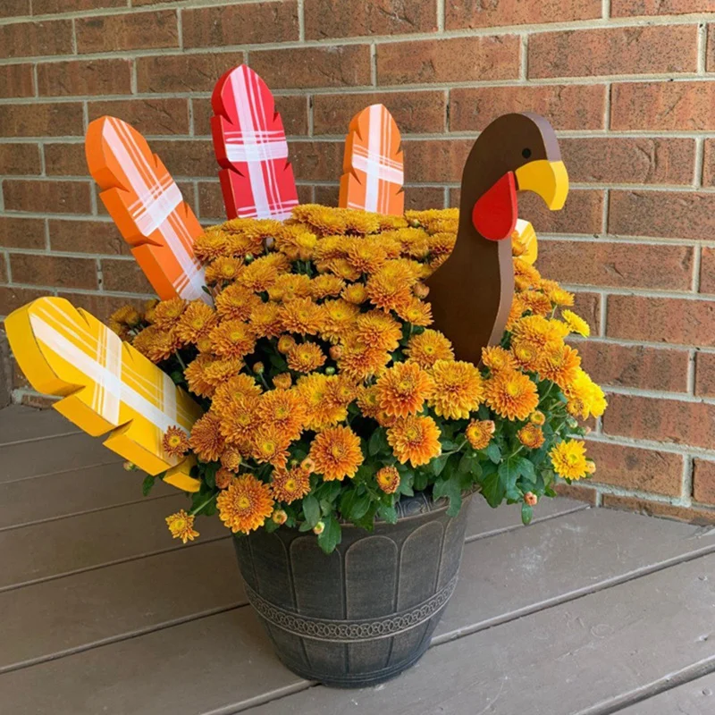 Funny Wooden Turkey Sticks Flowerpot Fire Chicken Artcraft Outdoor Garden Farm Yard