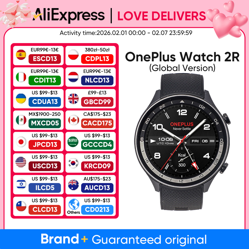  Global Version OnePlus Watch 2R Smart Watch 1.43” AMOLED Snapdragon W5 Up to 100 hours of Battery Life 100+ sports modes NFC 