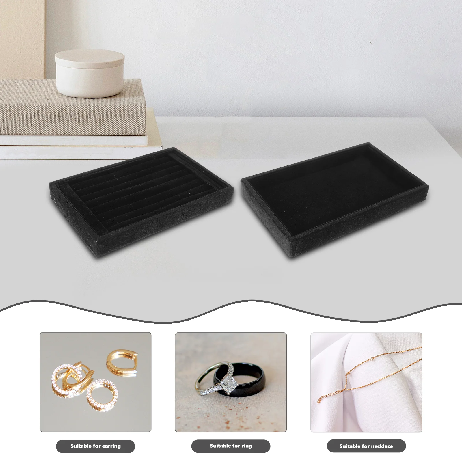 

2 Pcs Suede Jewelry Tray Holder Black Storage ganizer for Selling Small Trays Ear Studs Jewelry Display For Selling Display