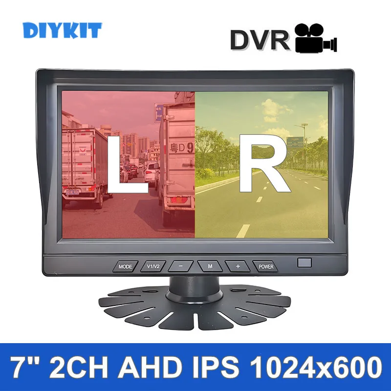 

DIYKIT 1024x600 7inch AHD IPS 2CH Rear View Car Monitor Support 720P 1080P AHD CVBS Car Camera Video Recording