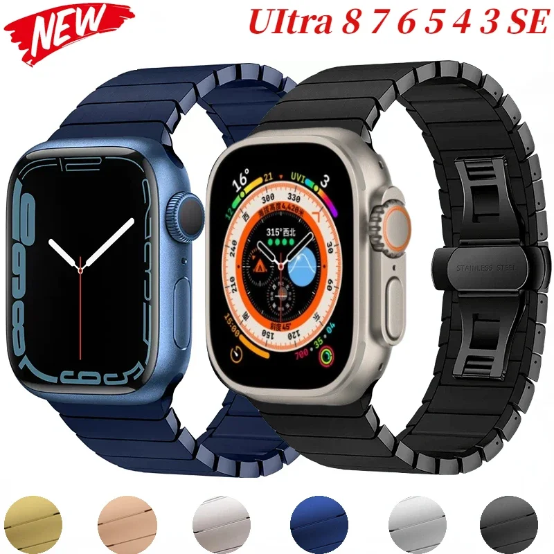 Ремешок с металлическими звеньями для Apple Watch Band 46 мм, 45 мм, 49 мм, 44 мм, 41 мм, 40 мм, 42 мм, спортивный браслет, ремень iWatch Ultra 10 9 8 7 6 5 Correa