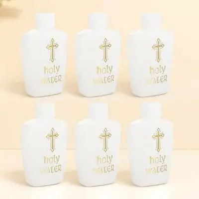 

6Pcs Plastic Holy Water Bottles White Gold Cross Design Leakproof for Church Baptism Exorcism Christian Catholic Outdoor Rituals