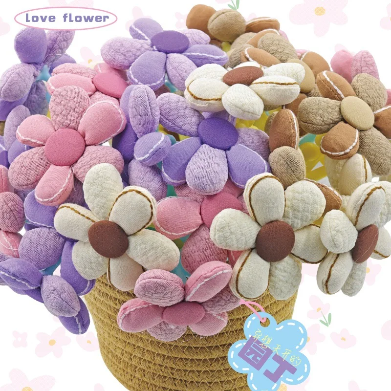 10PCS Retro Knitted Fabric Flower Neutral Pen Gentle Three-dimensional Cotton-filled Small Flower Pen Stationery Holiday Gift Si
