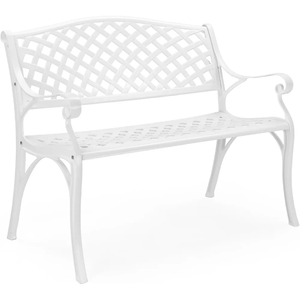 40.5 Outdoor Bench Patio Garden Bench, Anti- Rust Cast Aluminum Patio Bench Front Porch Bench for Yard Lawn Entryway Deck