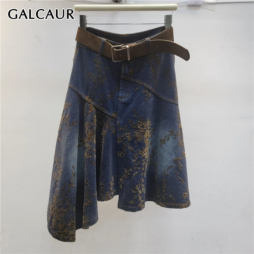 GALCAUR Blauw Gesplitst Massaal Retro Chic Rok Vrouwelijke Hoge Taille Losse Onregelmatige Ontwerp Damesrokken Herfst Mode Stijl Nieuw