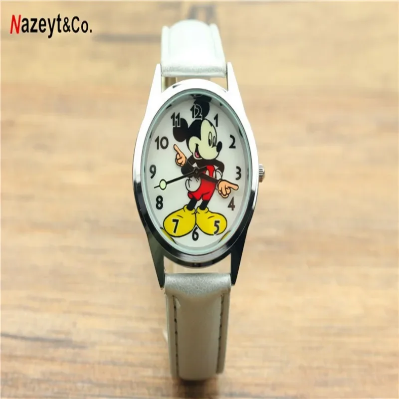 Disney Mickey Fashion Children\'s Cartoon Watch Kawaii  Anime Figure Leather Quartz Wristband watch boys girls kids Gifts