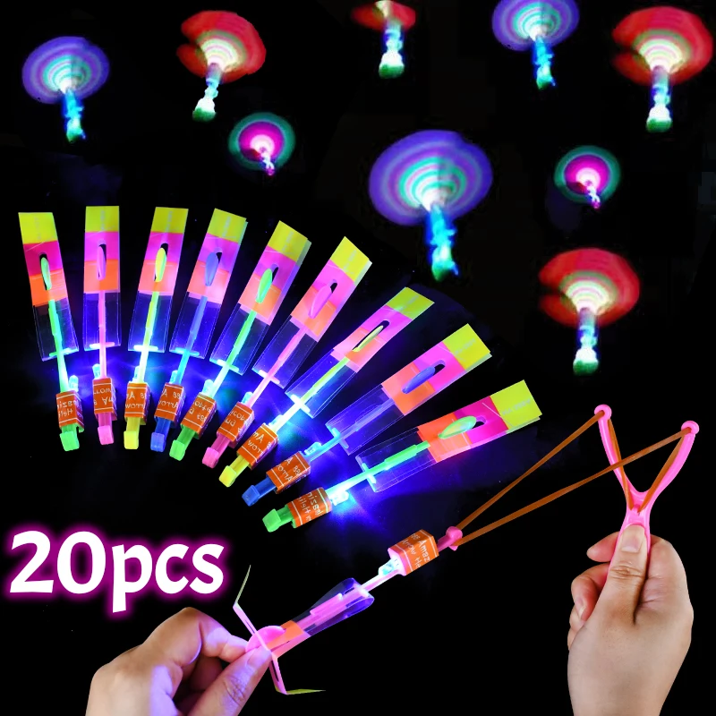 

5/10/20pcs LED Light Arrow Rocket Helicopter Flying Toys Kids Birthday Party Favors Gift Bag Pinata Fillers Rubber Band Catapult