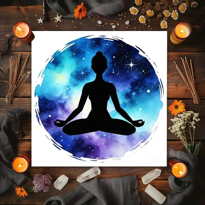 Yoga Meditation Chakras Lotus Starry Sky Watercolor Altar Cloth Tarot Card Tablecloth Spiritual Healing Divination Ceremony Mat