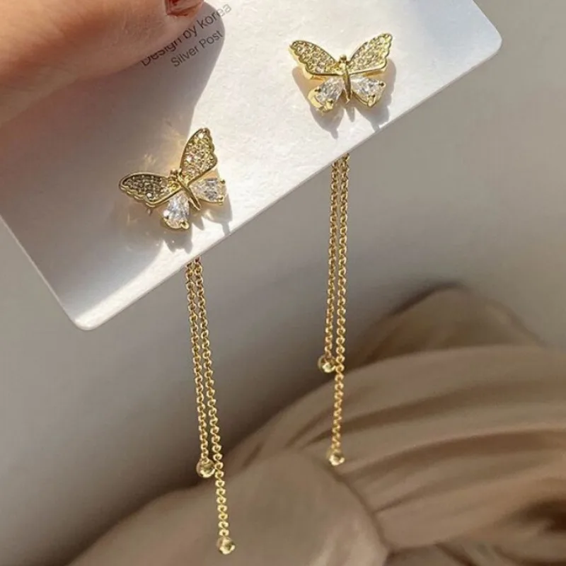 Изысканные длинные серьги с кисточками в виде бабочки, два способа ношения, серьги-капли со стразами для женщин, вечерние свадебные украшения, подарки для девочек