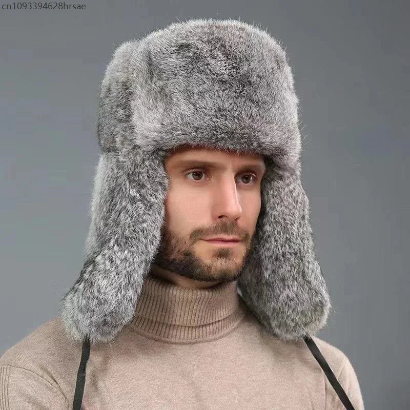 الشتاء الروسية رجل امرأة الجملة فو ريكس الأرنب الفراء القبعات الفاخرة فو الأغنام الجلد قبعة من الجلد الفراء منفذها قبعة Ushanka القبعات
