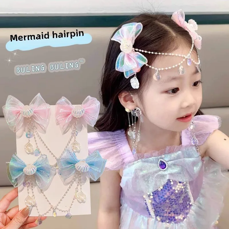 เด็กโบว์หน้าผาก CHAIN หน้าผากตกแต่ง Mermaid Pearl พู่ Hairpin สาว Mermaid หูแขวนสาว Headdress