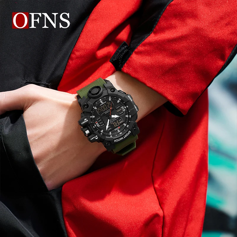 OFNS Top Luxury Watches Men Dual Display Watch Waterproof Mens Sport Wristwatch Men Military Clock Male Stopwatch Relojes hombre