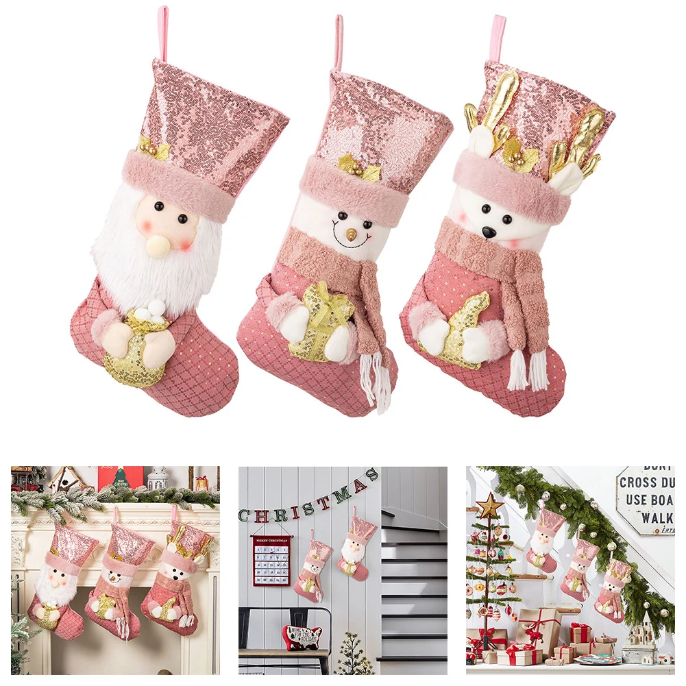 Festive Settings 48*21cm Hanging Candy Bags Large Capacity Christmas Stocking Christmass Spacious Design Roomy Interior