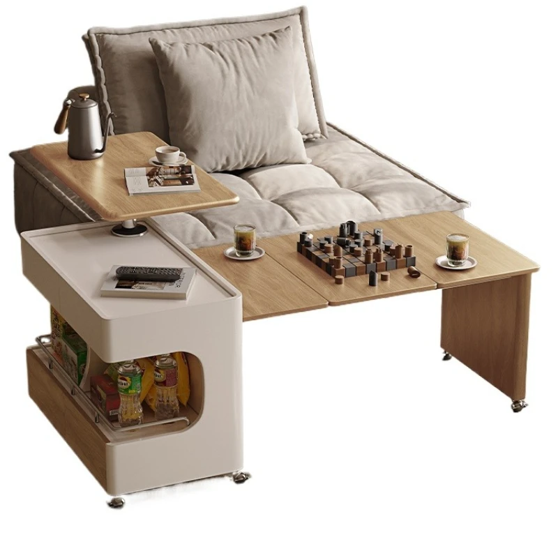 

Movable side table, retractable folding small apartment cart, sofa side cabinet, log cream wind living room small