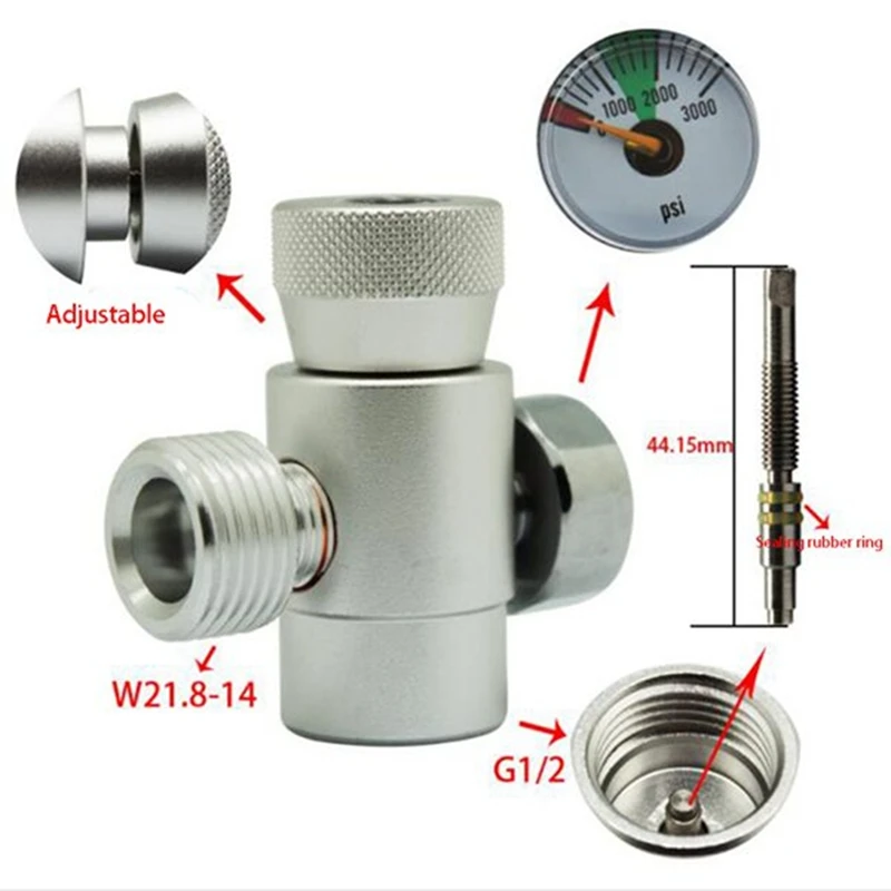 For 3000 PSI CO2 Fill Adapter Regulator On/Off Metering Valve For Outdoor Adapter, Silver Durable