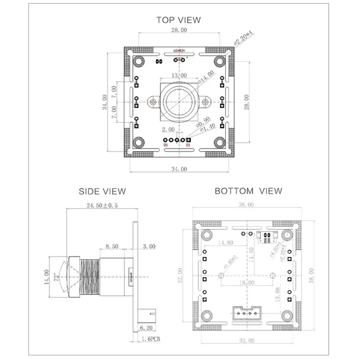 โมดูลกล้อง1MP OV9732 100องศา mjpg/YUY2ปรับโฟกัสได้ด้วยตนเองบอร์ด PCB 1280X720พร้อมสาย2ม. สำหรับ winxp/ 7/8/10