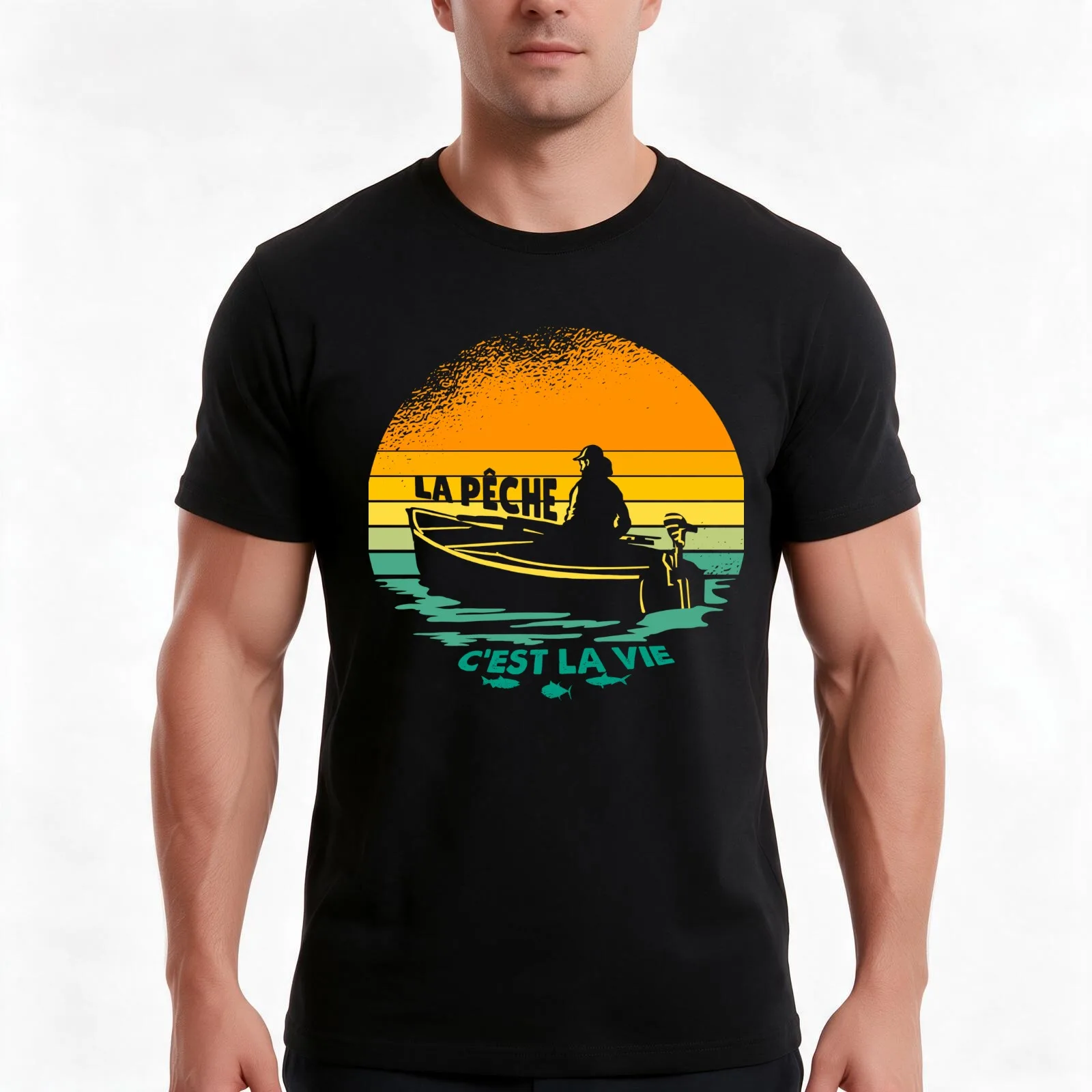 La Pêche C'est la Vie, idee cadeau papa pêcheur T-Shirt, Summer Casual Cotton Tee, Oversized Streetwear Tops, Unisex Men Women