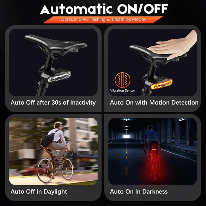 Smart Bike Tail Light With Turn Signal And Brake Light Anti Theft Bike Alarm With Remote,IP65 Waterproof Bike Rear Light