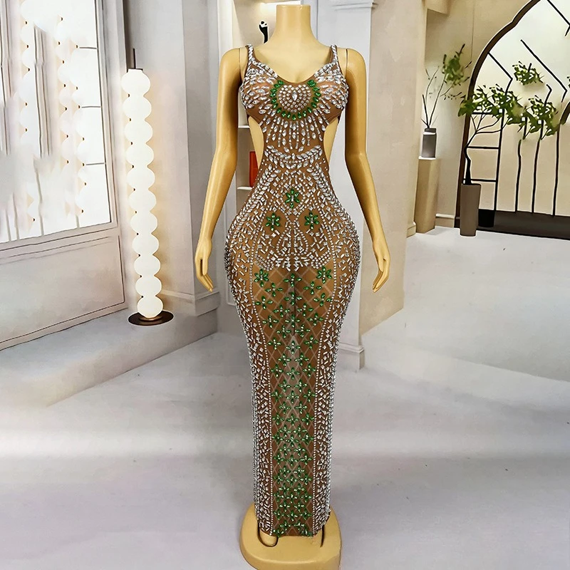 Sexy Jarretel Strass High-end Celebrity Verjaardagsfeestje Licht Luxe Avondjurk Studio Tentoonstellingshal Model Prestaties