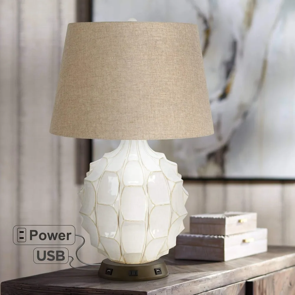 Design Mid Century Modern Table Lamp with USB and AC Power Outlet Workstation Charging Base 26.5