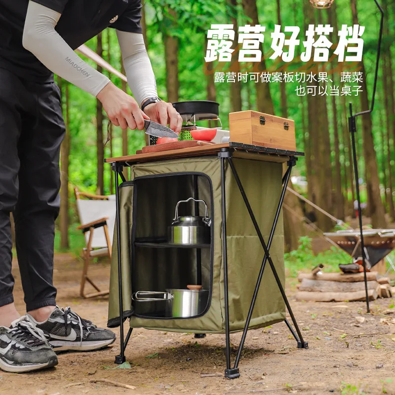 Folding Outdoor Cooking Cupboard Storage Organizer Double Layered Storage Cabinet For Camping Kitchen Station Cooking Table