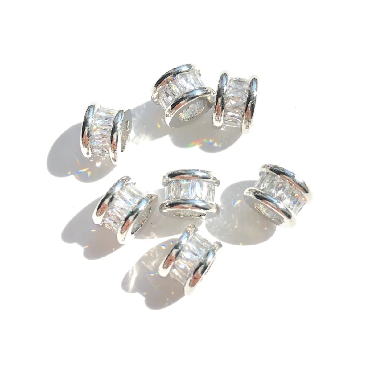 10pcs Clear Zirconia Paved Hole Wheel Spacers Beads for Woman Bracelet Girl Necklace Making Handcraft Waist Jewelry Accessories
