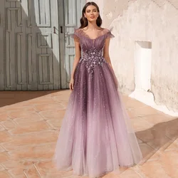 2023 Gradient Purple Evening Dresses With Chic Appliques Floor Length Zipper Back Sleeveless Sweetheart A Line Prom Party Gowns