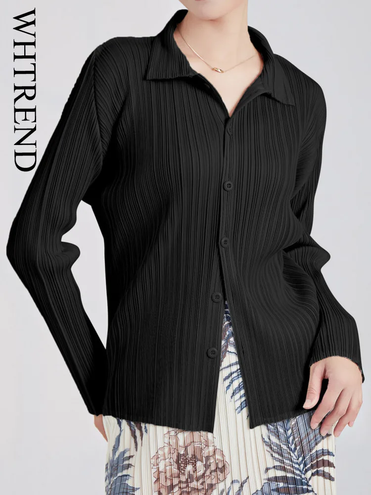 

WHTREND Designed Pleated Shirt For Women, Spring And Autumn Thin Style, Elegant Long Sleeve Shirt, Slim Fit Top WH1845