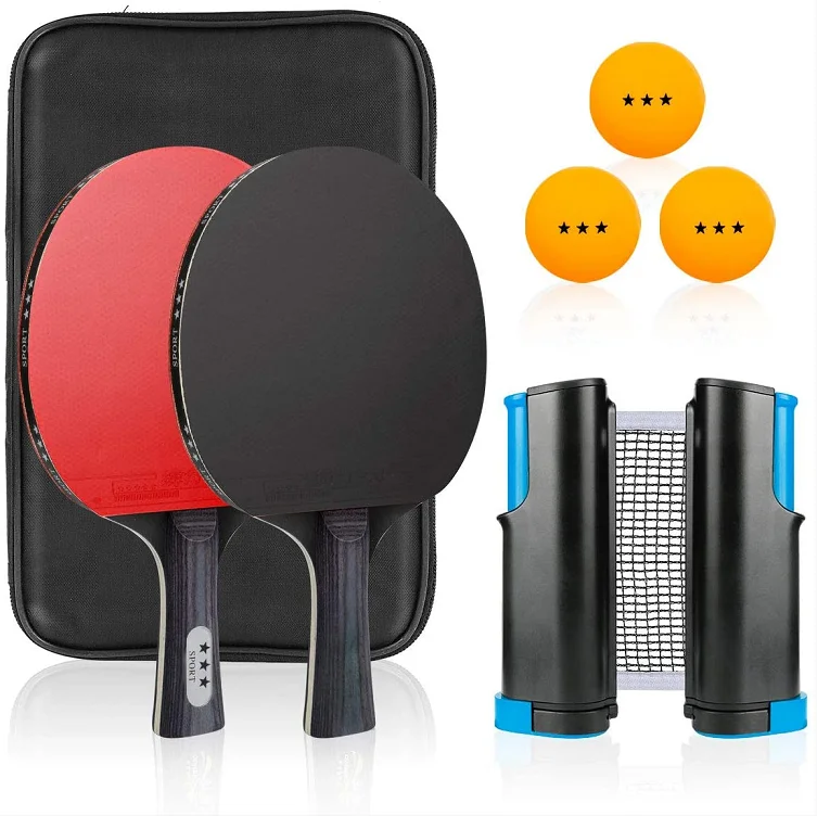 

Customized Portable Table Tennis Racket Set 2 Racket 3 Ball Professional Ping Pong Bat with Double Zipper case