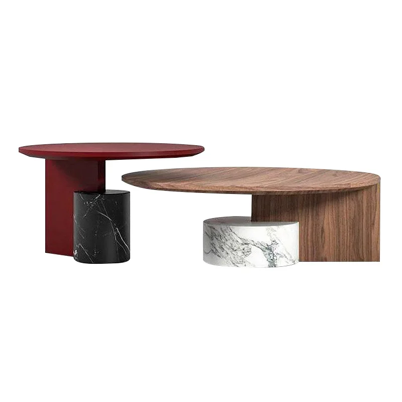 

Italian minimalist coffee table, round set table, solid wood desktop, marble