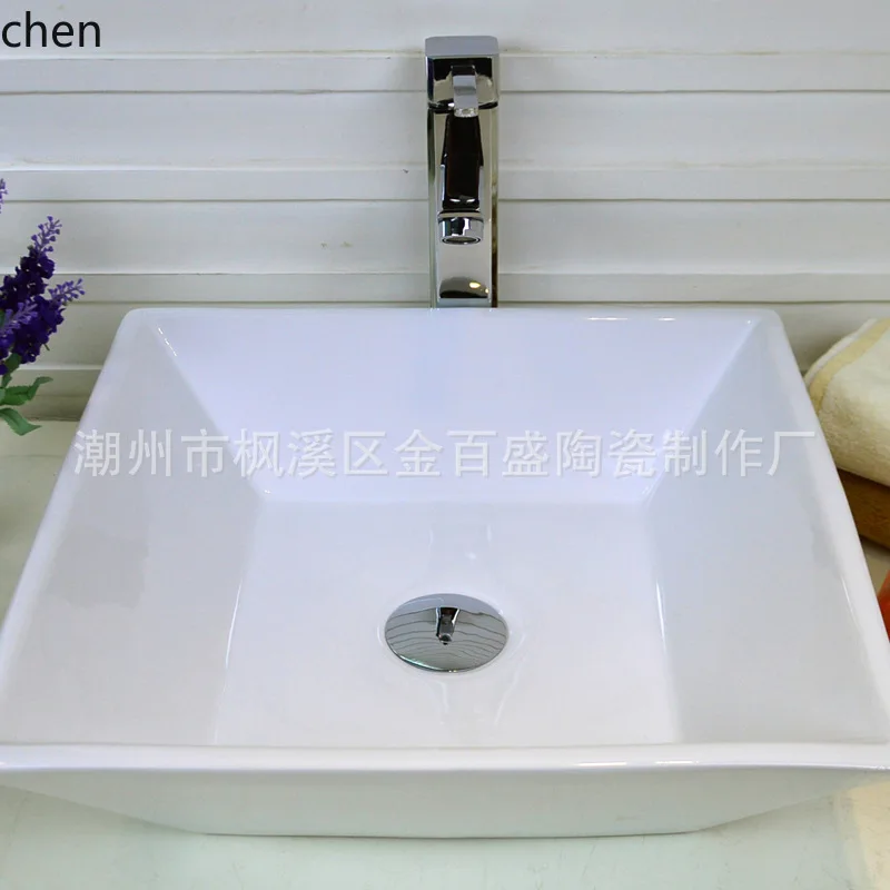 Ceramic Art Basin Square Shape Without Faucet Hole Stone Top Basin Wash Basin