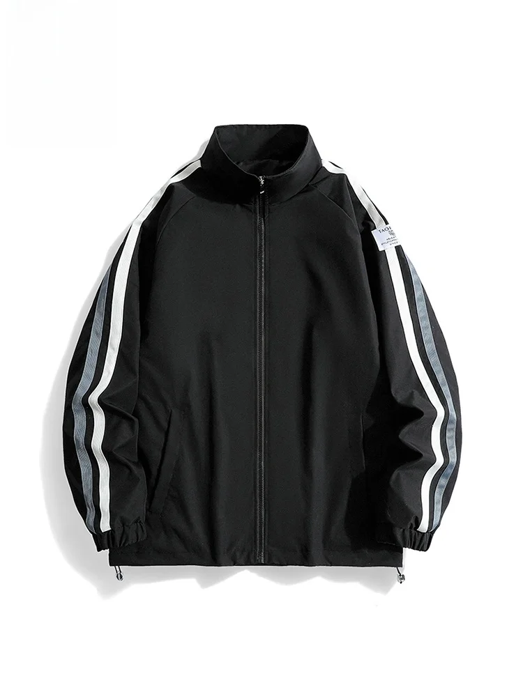 

Модный мужской бейсбольный джет, весенне-осенний полосатый воротник на молнии, повседневный свободный крой из полиэфирного волокна, молодежная (3) Faion