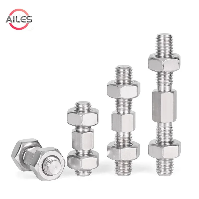 304 Stainless  Steel M3 to M16 Left and Right Thread Dual Head Bolts Double Ends Thread Rod Sticks Srews with Free Nuts