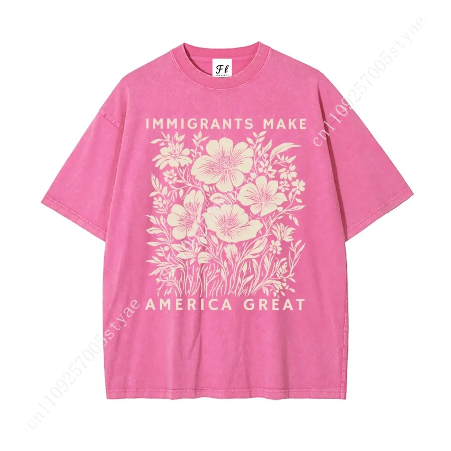 Immigrants Make America Great Oversize Unisex Anti-ICE Washed T-Shirt for Women and Men's Unisex Fit Batik Cotton Oversize Stree view 5