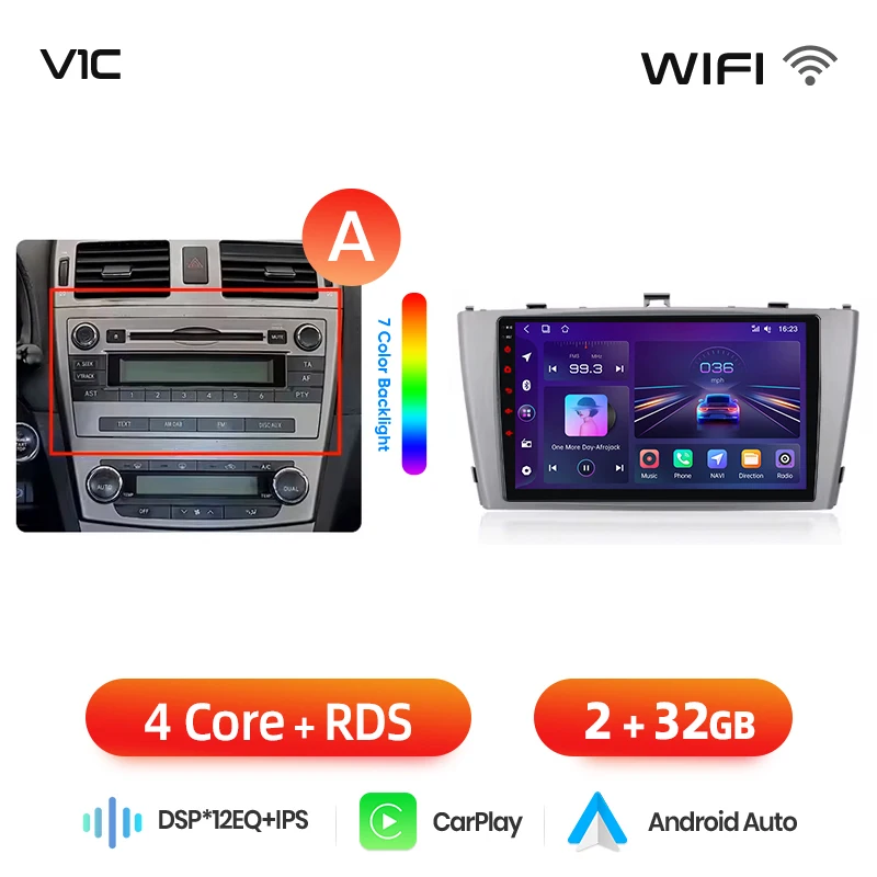 Junsun draadloze CarPlay Android Auto autoradio voor Toyota Avensis Mk3 (T270) 2009-2018 met ingebouwde koelventilator, Android GPS navigatie, multimediaspeler, WiFi, DSP, RDS, BT, SWC, IPS