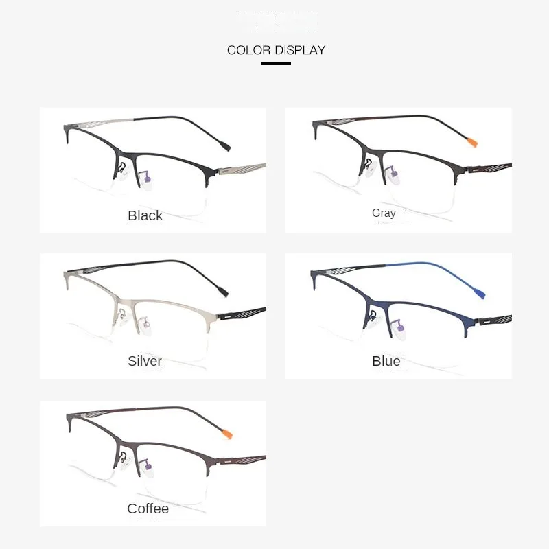 2024 New Leisure Business Myopia Glasses Frame Men Half Frame Glasses Myopia Glasses Frame Ultra Light Alloy Spring Feet P8836