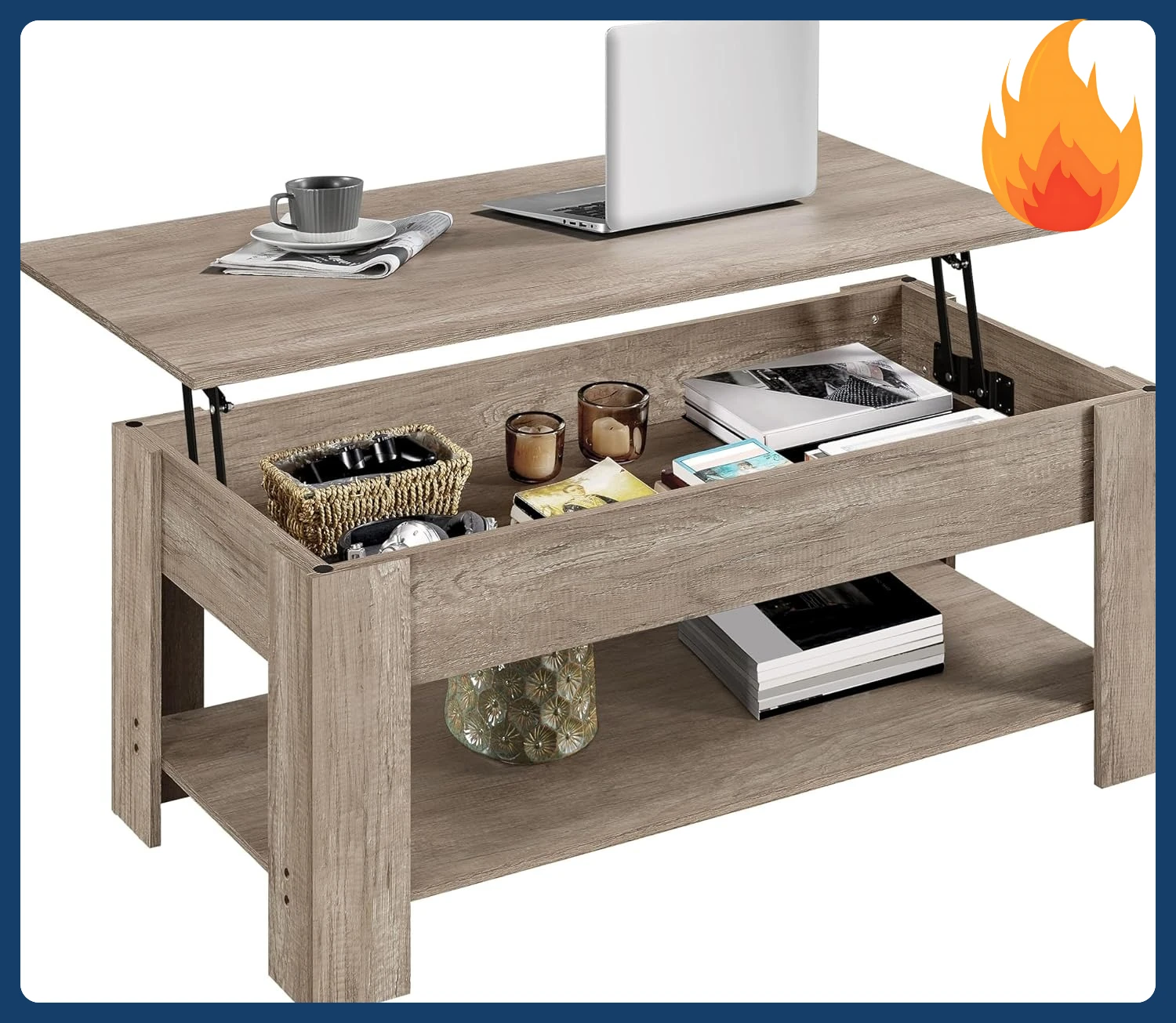 

[New Arrival!]Lift Top Coffee Table with Hidden Compartment and Storage Shelf, Rising Tabletop Dining Table for Living Room Rece