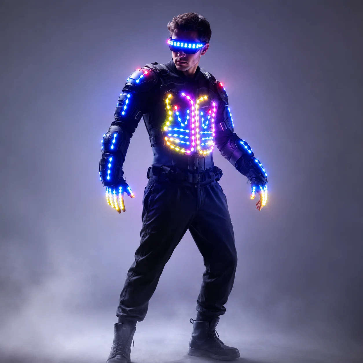RGB Full Color LED Glowing Armor Jacket Luminous Costume Set Professional Dance Team DS Singer DJ Nightclub Bar Gogo Stage Show