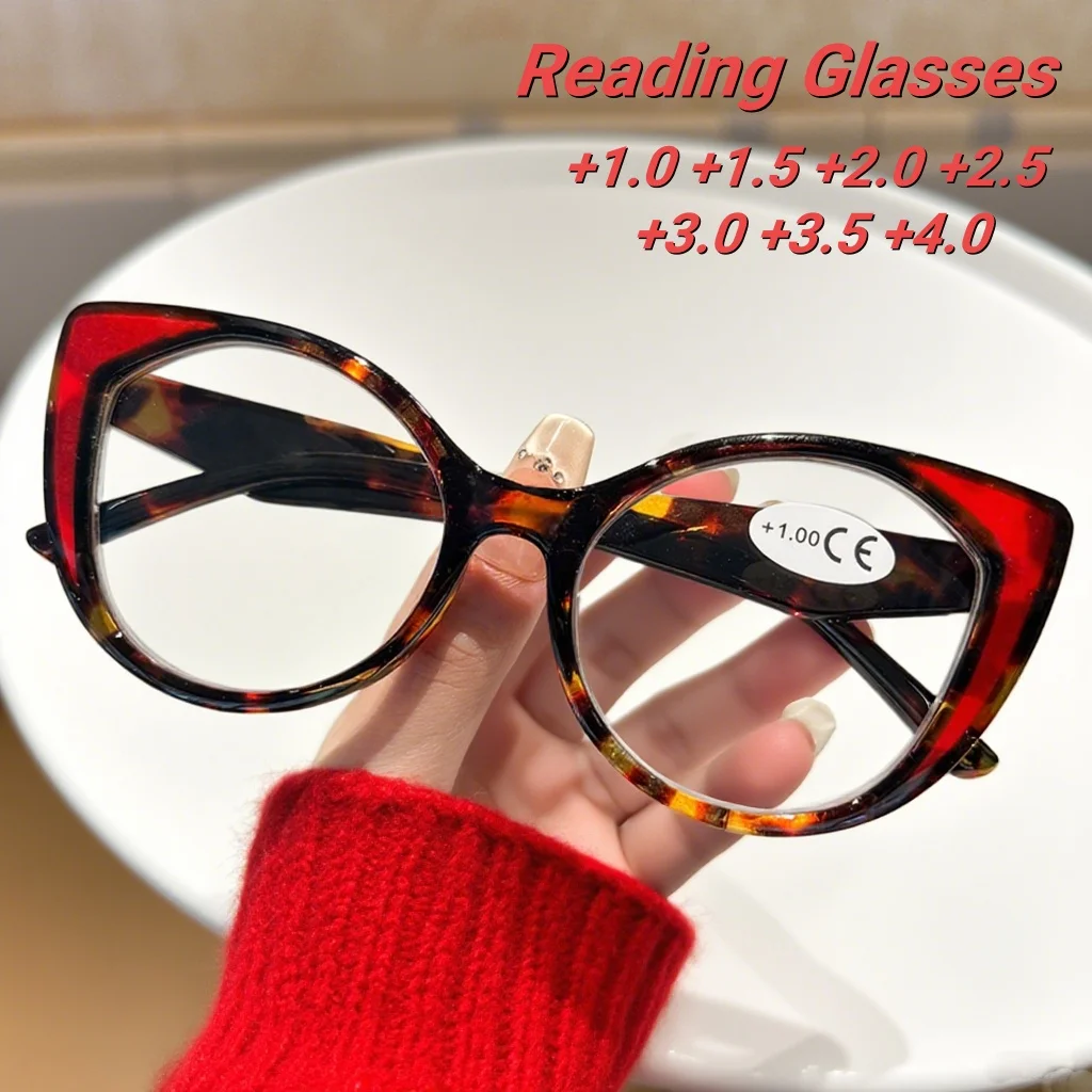 

2025 New Fashionable Color Blocked Cat Eye Women's Presbyopia Glasses HD Neutral Versatile Temperament Anti Blue Light Glasses