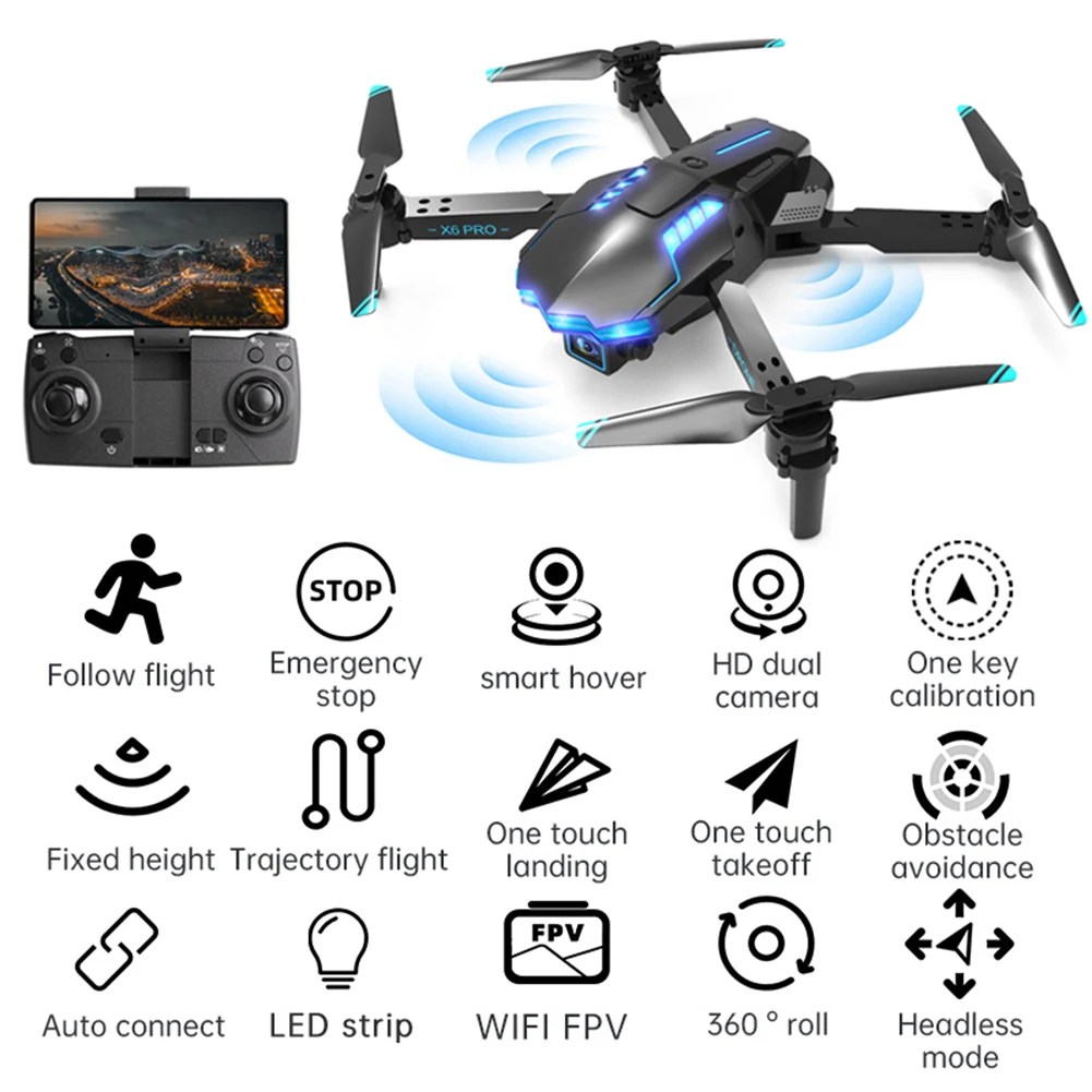 X6 Pro Mini Drone 4K Smart Avoid Folding Quadcopter With dual Camera Remote Control Helicopter Drone Toy Gift Pack Plus Color Bo