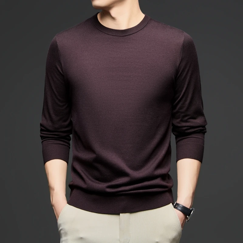 

Men Silk Wool Knit Tees Spring Casual O-Neck Thin Sweater Long Sleeve Jumper Pullover Wool Blend Tops Knitting T-shirts