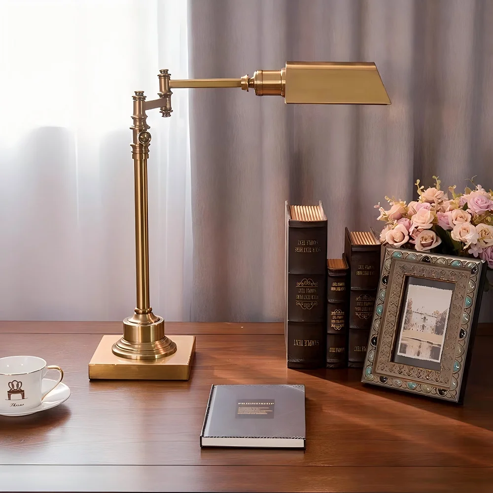 European Style Retro Style Copper Desk Lamp, for Study Room, Work Lamp, Long  Arm Eye - Protection, Bedroom  Bedside Table Lamp
