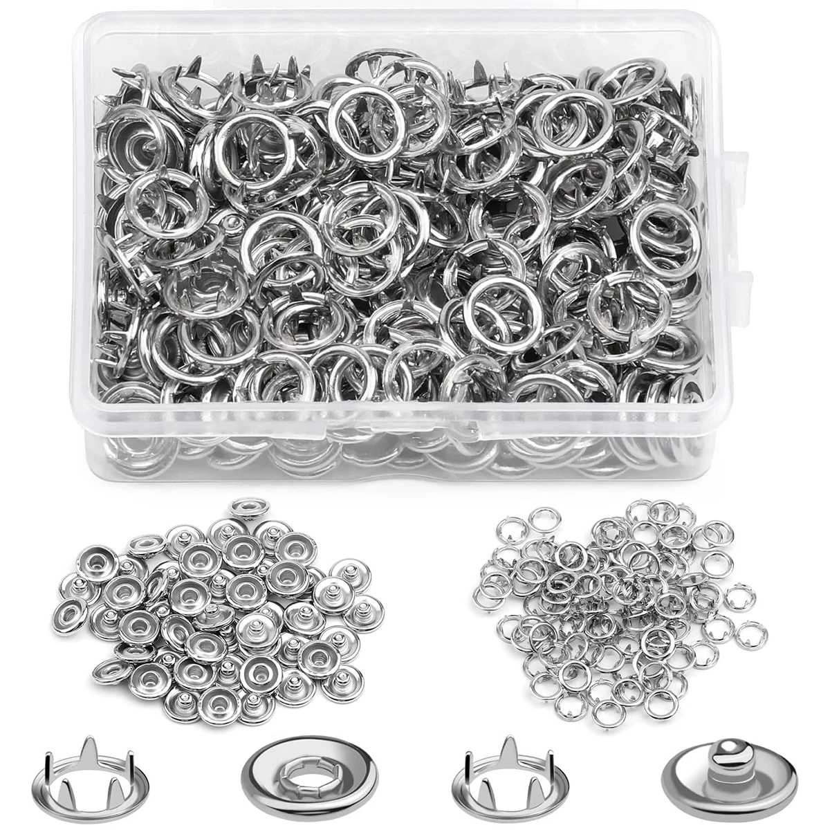 50 Sets 9.5mm Snaps Buttons Metal Prong Snap Button Fasteners for Sewing Crafting Fabric Baby Clothing Bag Garment Fasteners